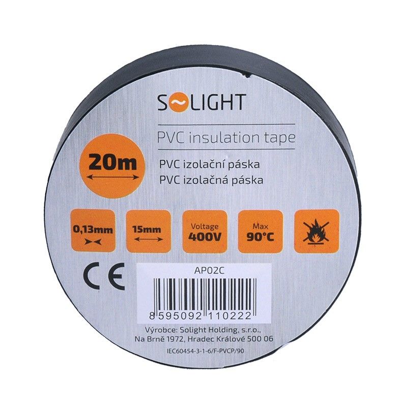 Solight izolační páska, 15mm x 0,13mm x 20m, černá AP02C