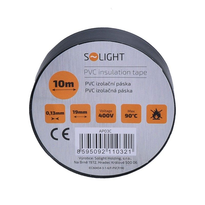 Solight izolační páska, 19mm x 0,13mm x 10m, černá AP03C