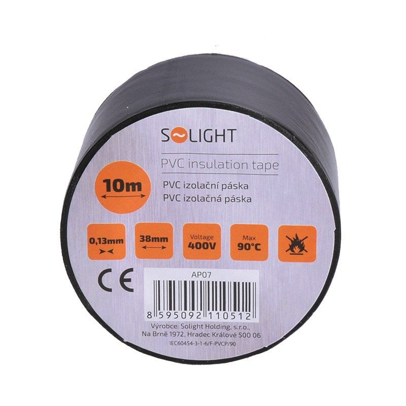 Solight izolační páska, 38mm x 0,13mm x 10m, černá AP07