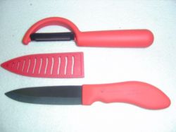Keramický nůž včetně chrániče ostří keramická škrabka v dárkovém balení-Červená rukojeť černé ostří
